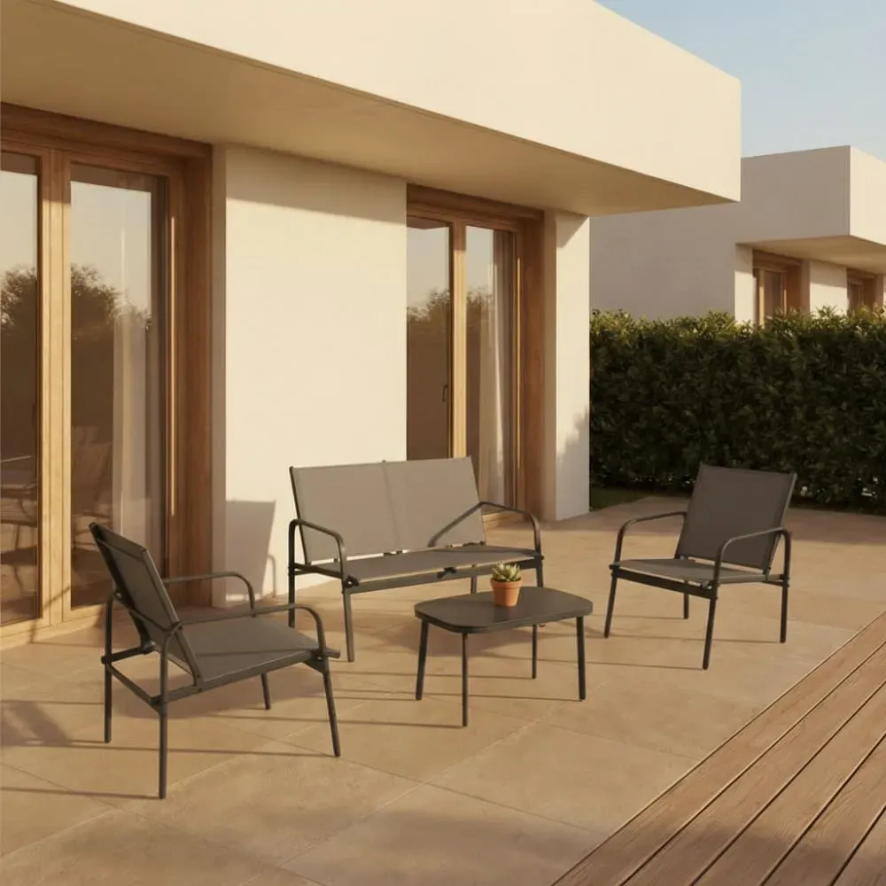 Illustration numéro 2 du produit Salon de jardin 4 personnes en acier et textilène - Gris foncé