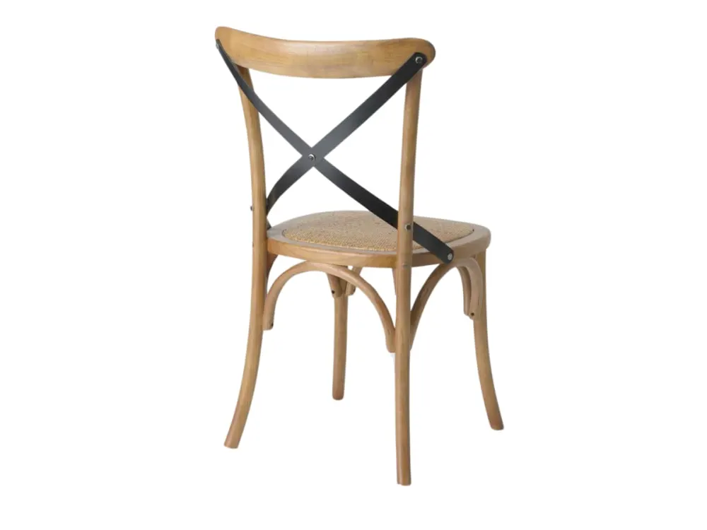 Illustration numéro 2 du produit Chaise en bois assise rotin avec dossier croisé barres noires