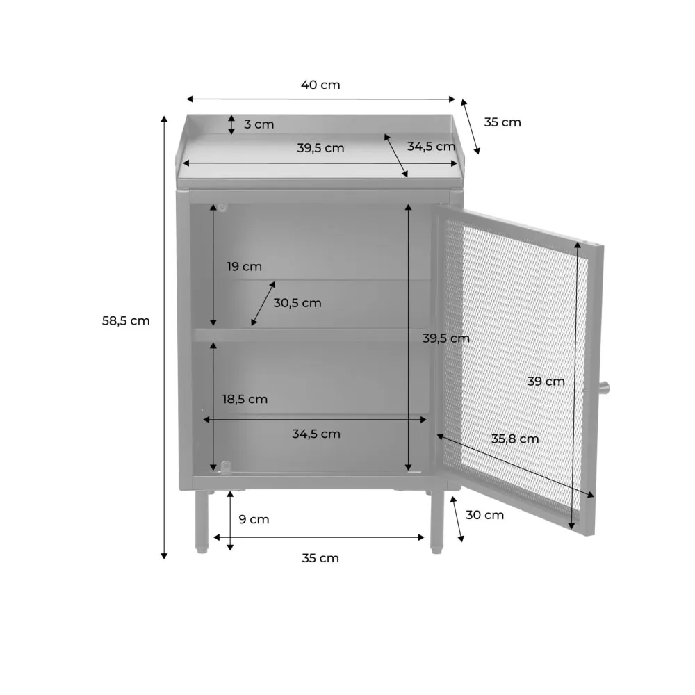 Illustration numéro 2 du produit Table de chevet industrielle métal bleu 1 porte grillagée (lot de 2)