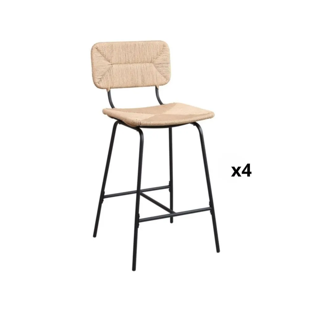 Illustration numéro 2 du produit Lot de tabourets de bar et d'ilot  en métal et assise rotin 65cm
