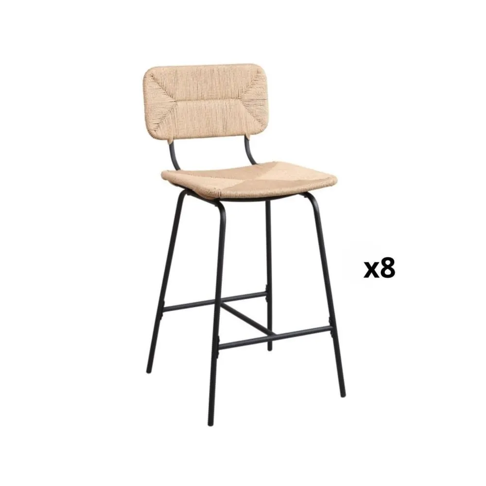 Illustration numéro 2 du produit Lot de tabourets de bar et d'ilot  en métal et assise rotin 65cm