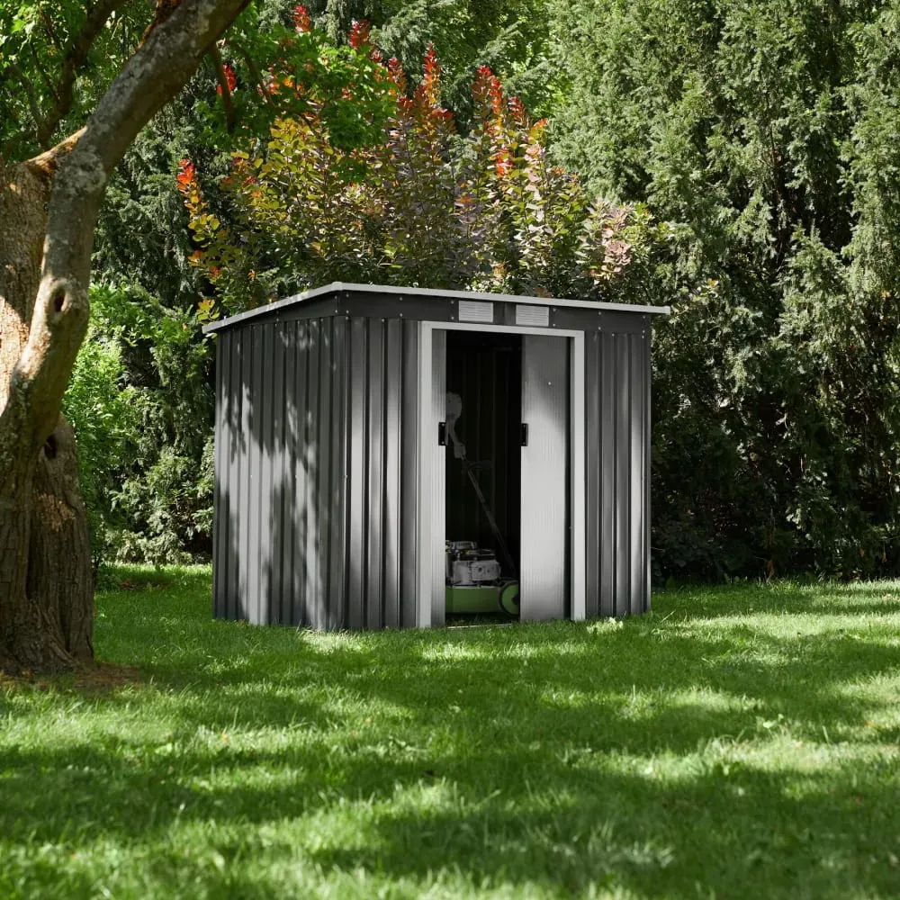 Illustration numéro 2 du produit Abri de jardin métal 2,7 m² toiture monopente gris et blanc