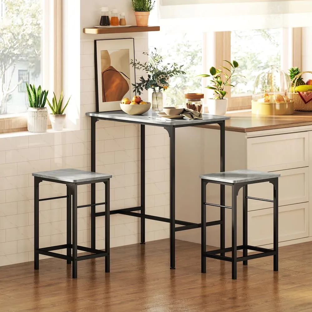Illustration numéro 2 du produit Ensemble table de bar avec 2 tabourets en acier gris