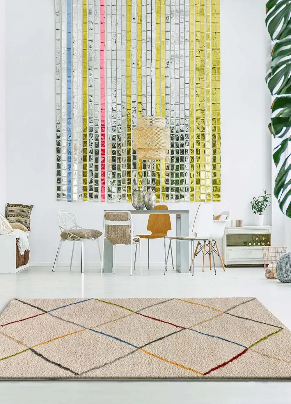 Illustration numéro 2 du produit Tapis shaggy ethnique blanc/multicolore 190x280 cm