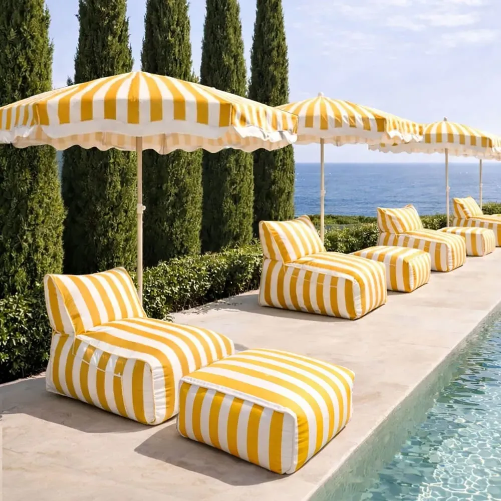 Illustration numéro 2 du produit Fauteuil d'extérieur 75x95x70cm en tissu à rayure jaune et blanc