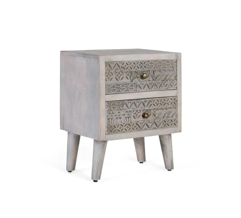 Illustration numéro 2 du produit Table de chevet à deux tiroirs en bois de manguier