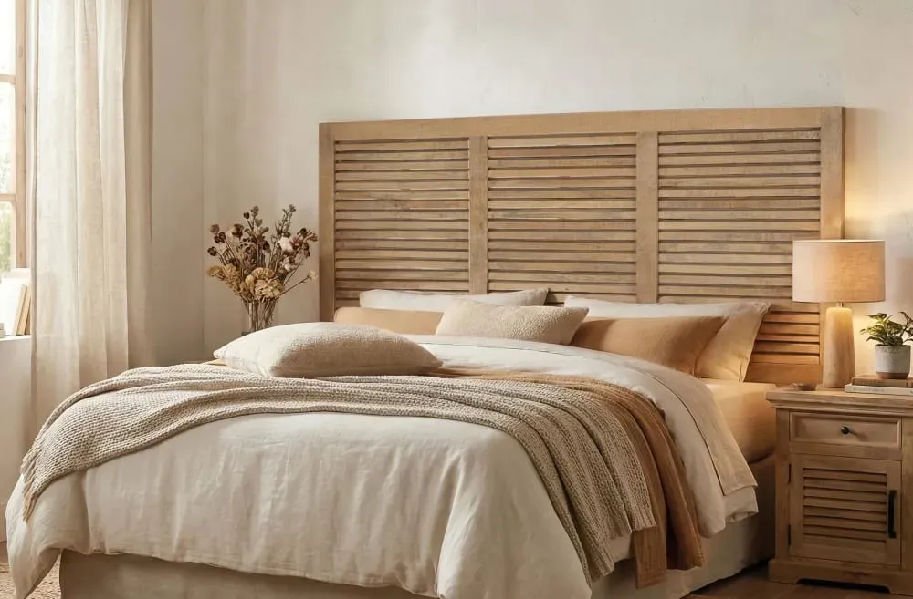 Illustration numéro 2 du produit Tête de lit en bois naturel avec design à lattes horizontales 165 cm