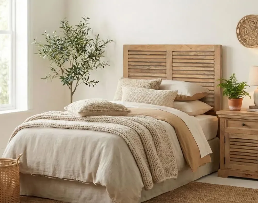 Illustration numéro 2 du produit Tête de lit en manguier avec lattes horizontales largeur 104 cm