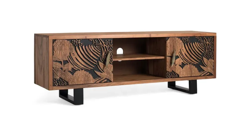 Illustration numéro 2 du produit Meuble TV à deux portes orné de détails en relief