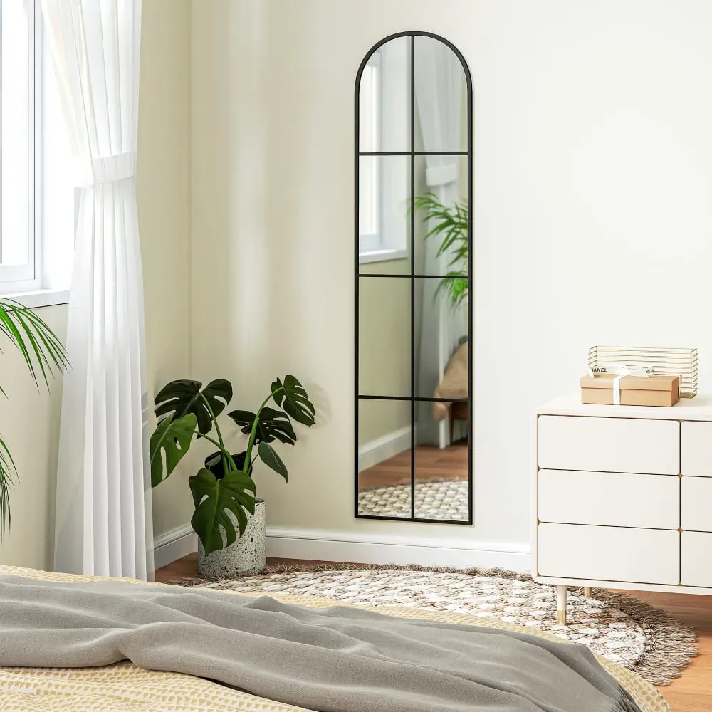 Illustration numéro 2 du produit Grand miroir mural ou sur pied fenêtre arquée cadre en méta noir