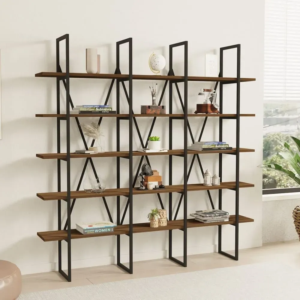 Illustration numéro 2 du produit Etagère effet Noyer 5 niveaux 160 cm