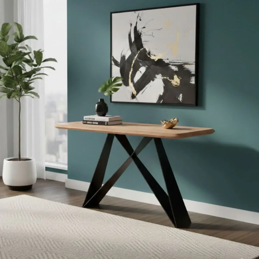 Illustration numéro 2 du produit Console acacia massif avec pieds métal noir forme papillon