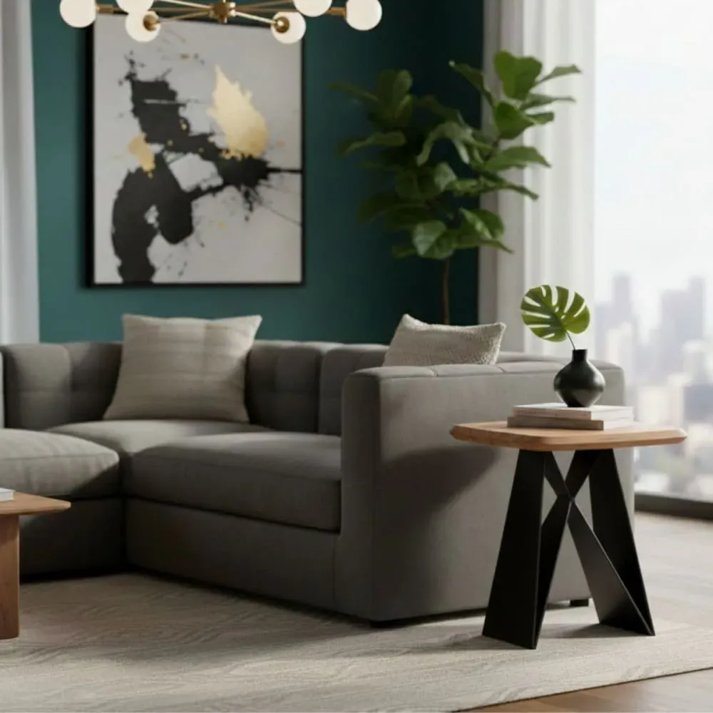 Illustration numéro 2 du produit Bout de canapé acacia massif avec pieds métal noir forme papillon