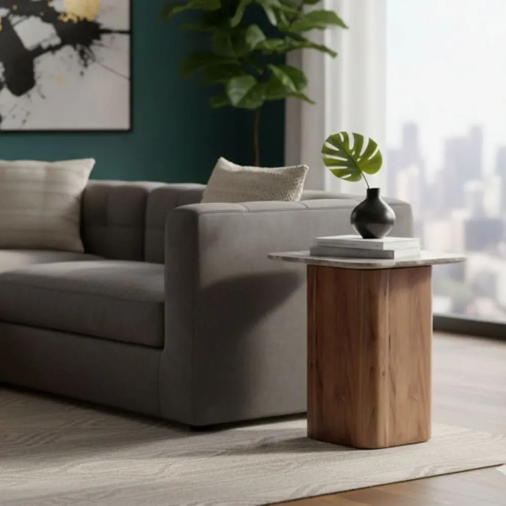 Illustration numéro 2 du produit Bout de canapé plateau marbre naturel piètement acacia