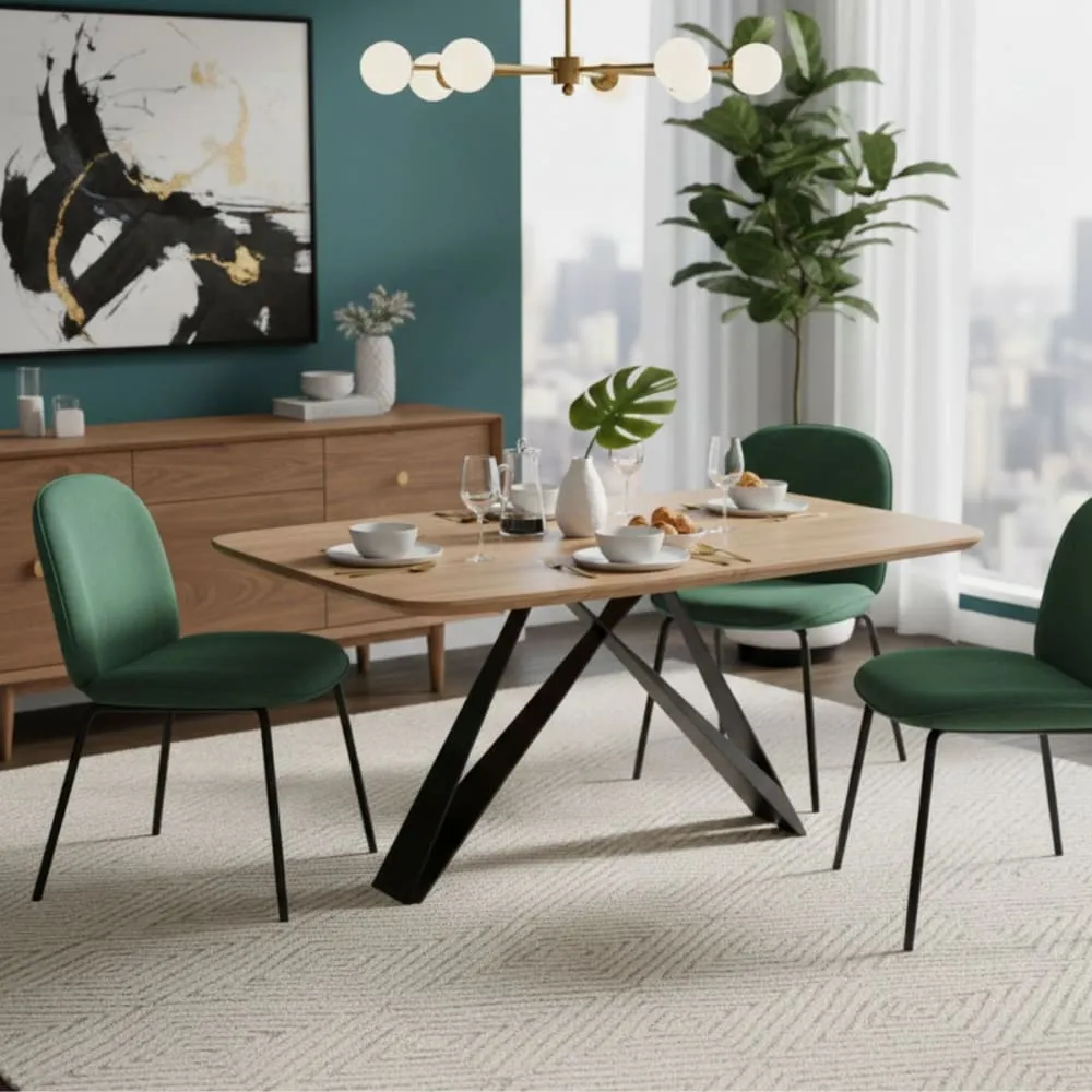 Illustration numéro 2 du produit Table repas 170cm acacia massif avec pieds métal noir forme papillon