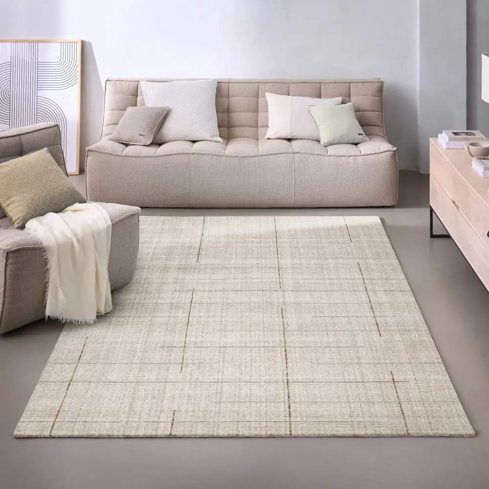 Illustration numéro 2 du produit Tapis tissé à la main Tencel et pure laine beige 160x230