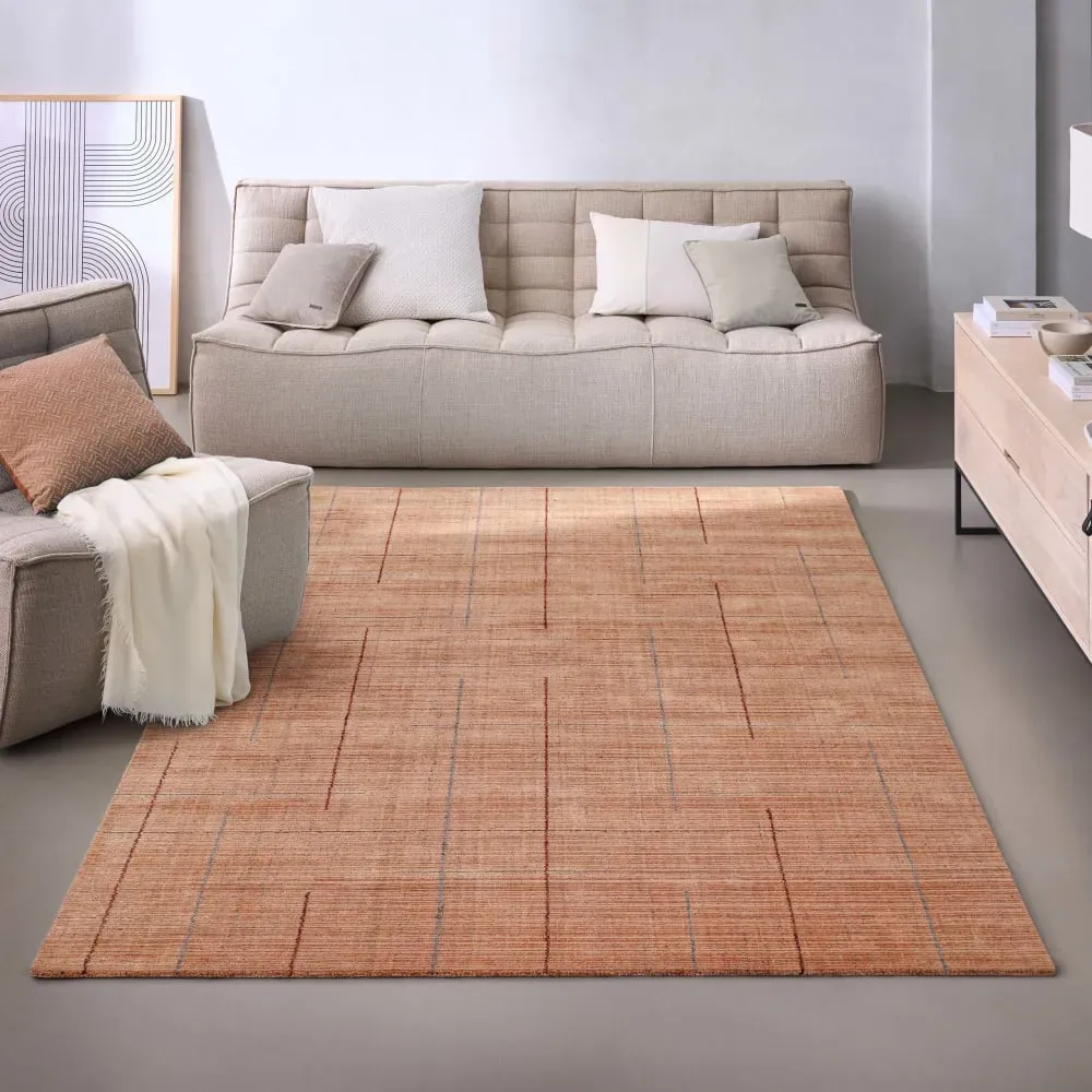 Illustration numéro 2 du produit Tapis tissé à la main Tencel et pure laine terracotta clair 160x230