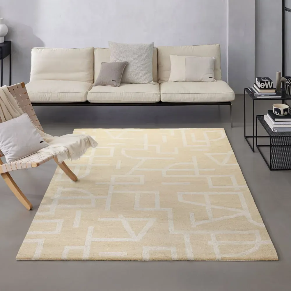 Illustration numéro 2 du produit Tapis design minimaliste tufté pure laine sable et ivoire 140x200
