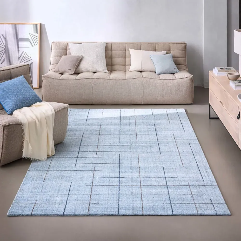 Illustration numéro 2 du produit Tapis tissé à la main Tencel et pure laine bleu 160x230