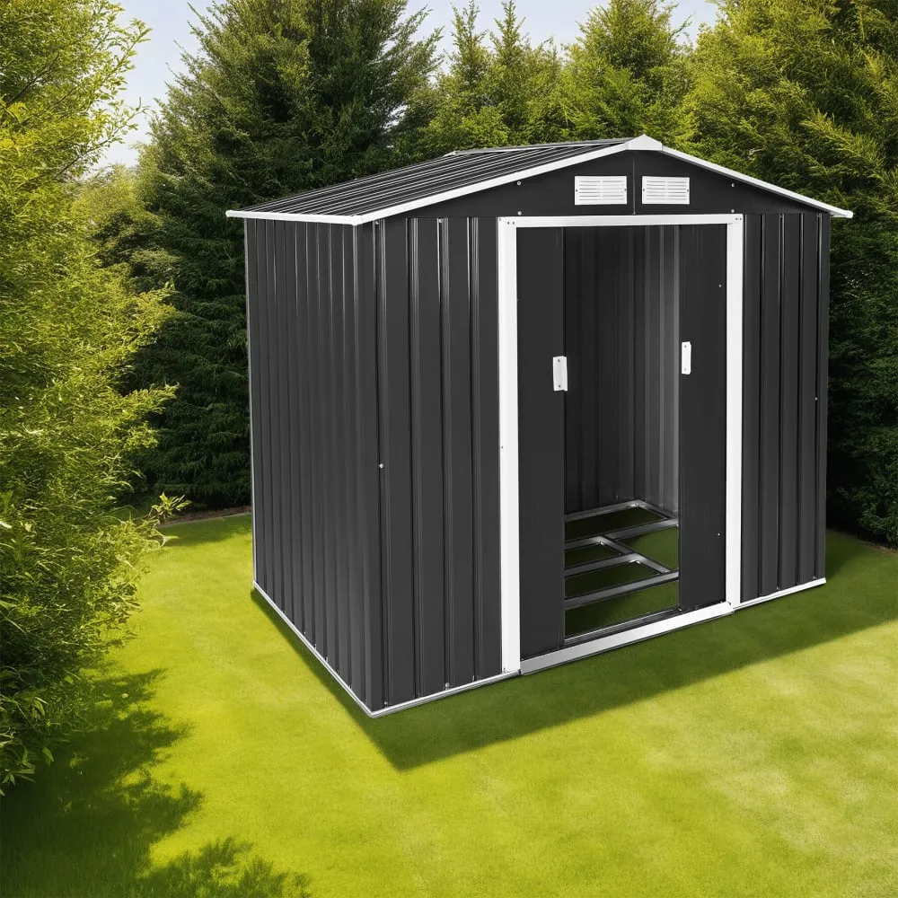 Illustration numéro 2 du produit Abri de jardin 2,7 m² avec 4 ouvertures en tôle d'acier gris et blanc
