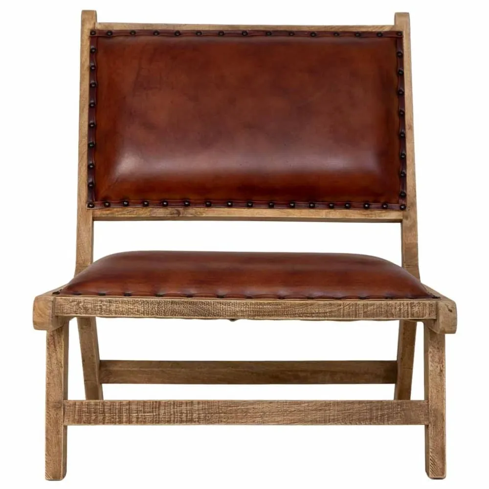 Illustration numéro 2 du produit Fauteuil en bois et cuir brun 65x78x81 cm (h)