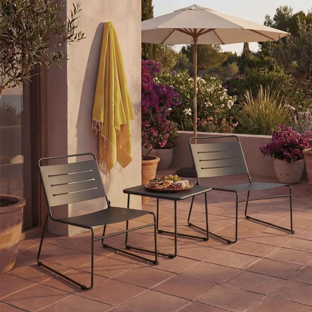 Illustration numéro 2 du produit Salon de jardin 2 personnes en métal - Gris foncé