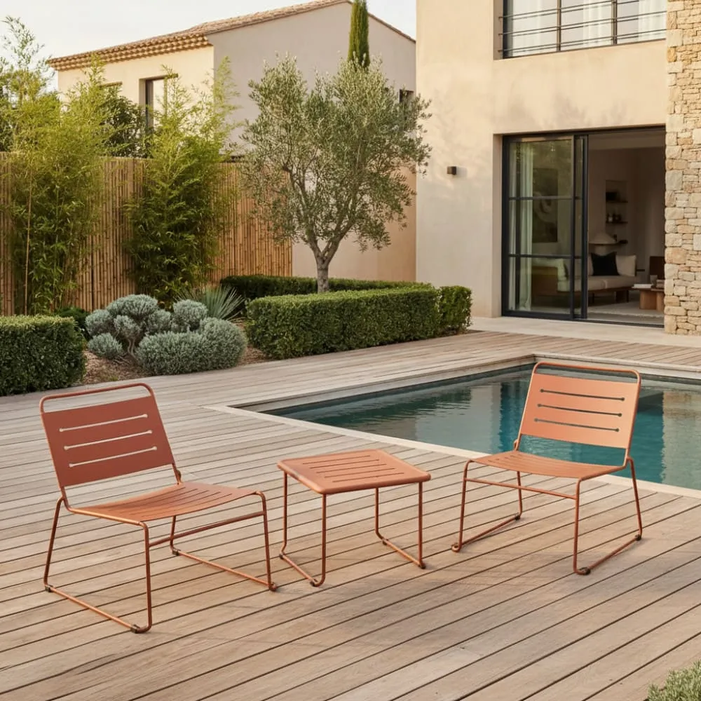 Illustration numéro 2 du produit Salon de jardin 2 personnes en métal - Terracotta