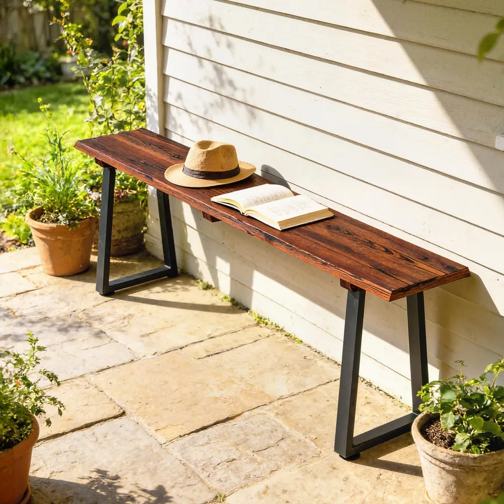 Illustration numéro 2 du produit Banc de jardin sans dossier pieds trapézoïdaux 2 places bois carbonisé