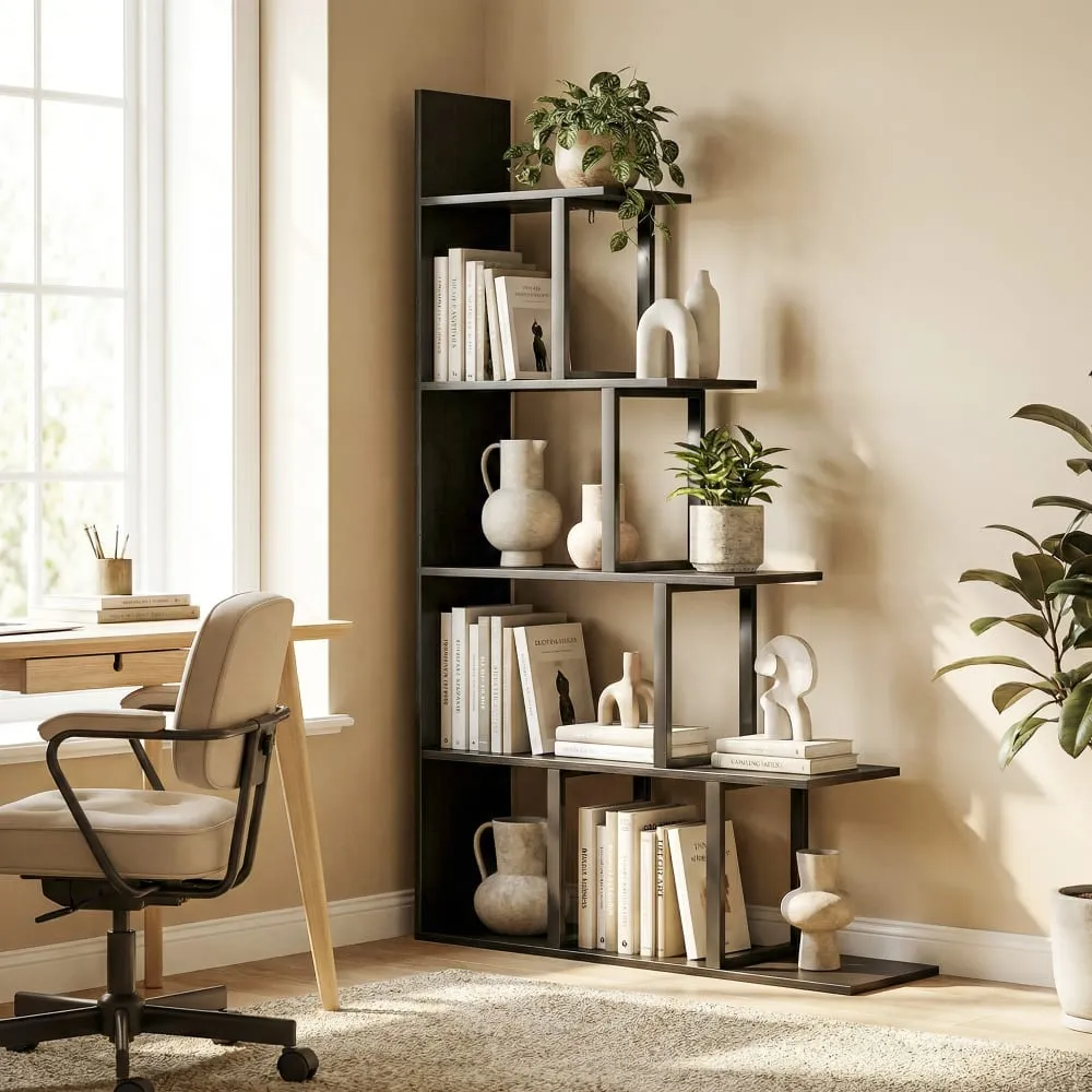 Illustration numéro 2 du produit Bibliothèque échelle 5 niveaux meuble de rangement bois noir