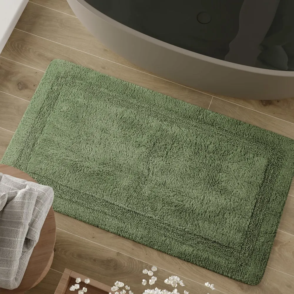 Illustration numéro 2 du produit Tapis de bain vert en coton 60x100