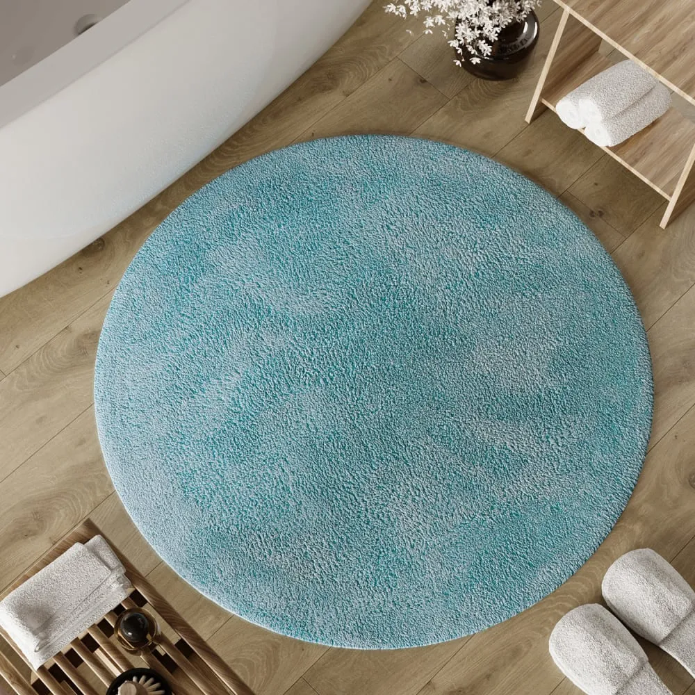 Illustration numéro 2 du produit Tapis de bain bleu gris rond en coton 80 rd.