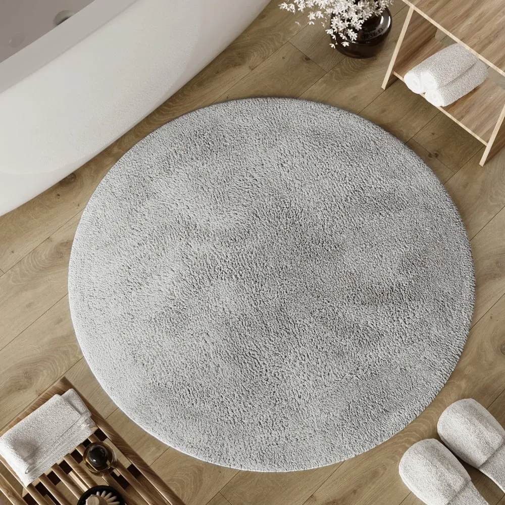 Illustration numéro 2 du produit Tapis de bain gris clair rond en coton 80 rd.
