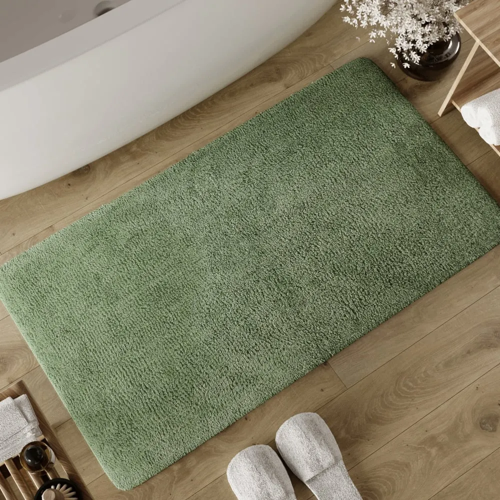 Illustration numéro 2 du produit Tapis de bain vert en coton 60x100