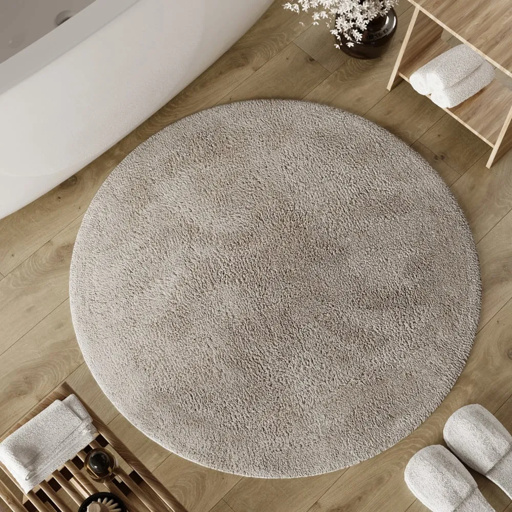 Illustration numéro 2 du produit Tapis de bain greige rond en coton 80 rd.