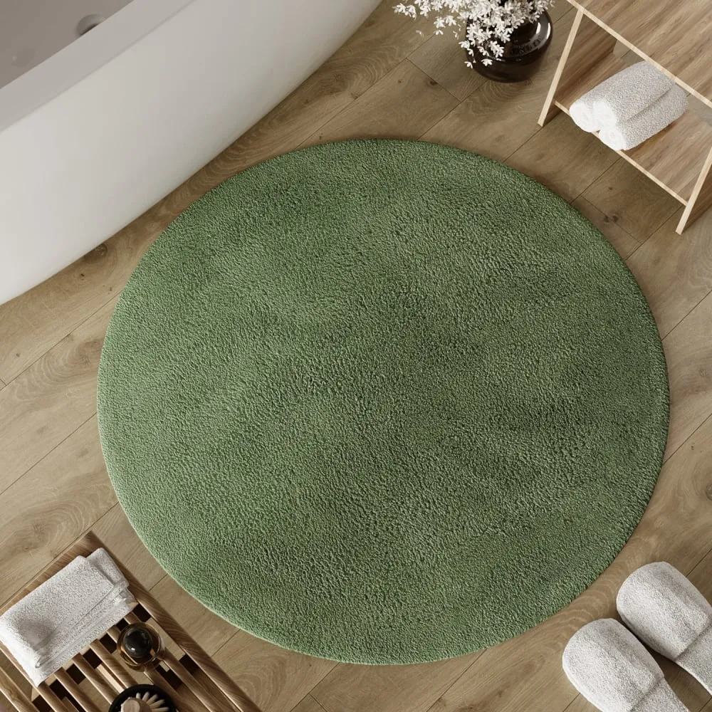 Illustration numéro 2 du produit Tapis de bain vert rond en coton 80 rd.