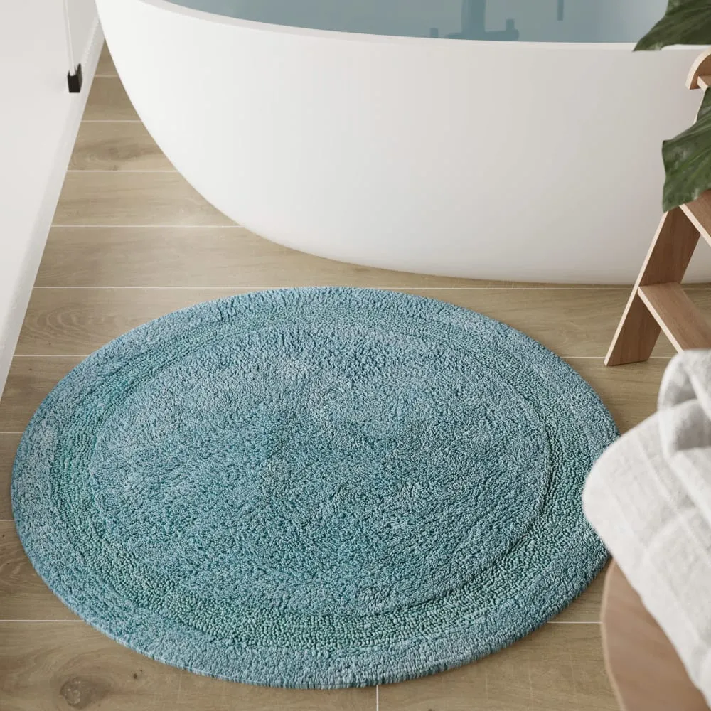 Illustration numéro 2 du produit Tapis de bain bleu gris rond en coton 80 rd.