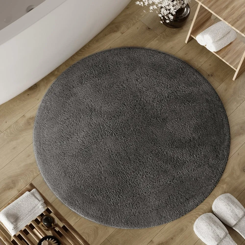 Illustration numéro 2 du produit Tapis de bain gris granit rond en coton 80 rd.
