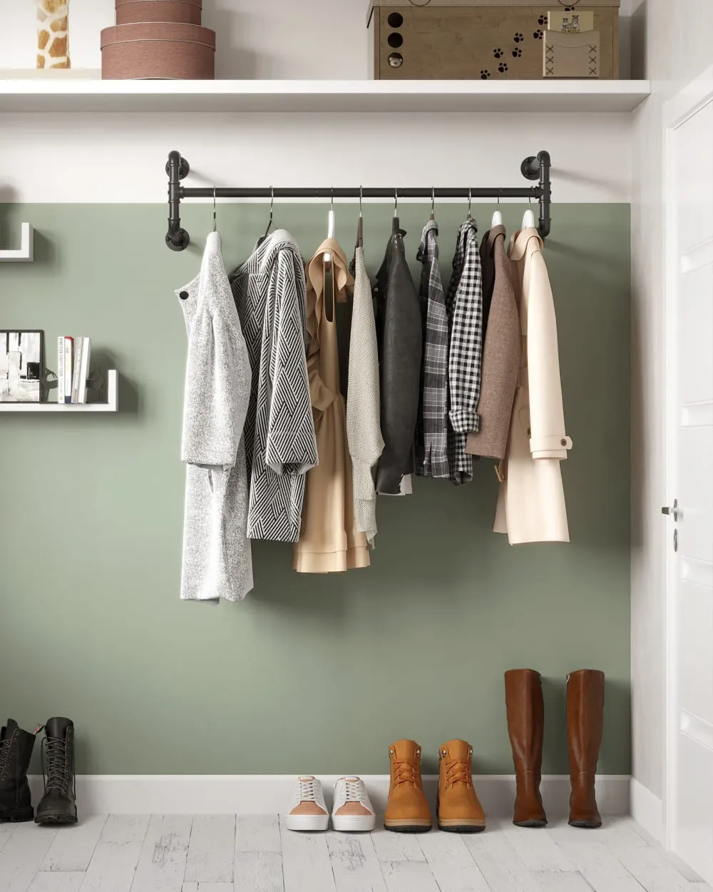 Illustration numéro 2 du produit Tringle à vêtements murale style industriel acier noir