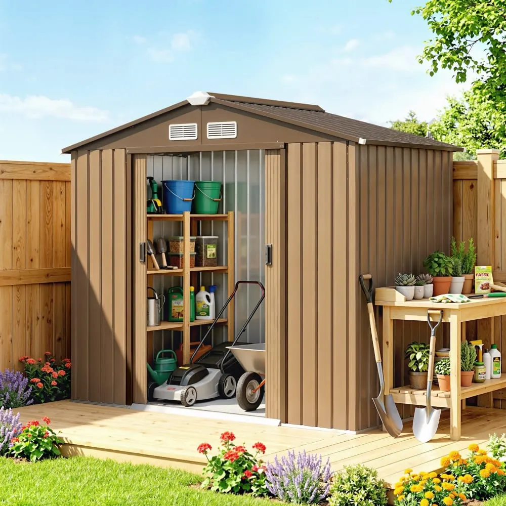 Illustration numéro 2 du produit Abri de jardin porte verrouillable acier ocre