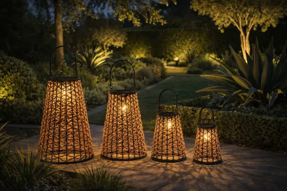 Illustration numéro 2 du produit Lot de 4 lampes solaires LED en fibre marron