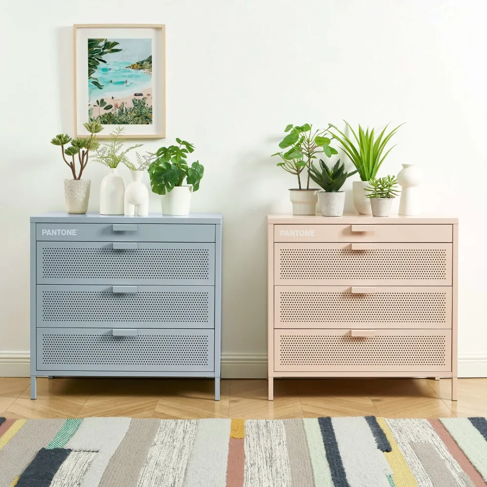 Illustration numéro 2 du produit Commode 4 tiroirs métal gris bleu 80cm