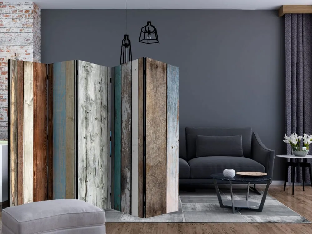 Illustration numéro 2 du produit Paravent 5 volets Texture bois coloré - Artgeist