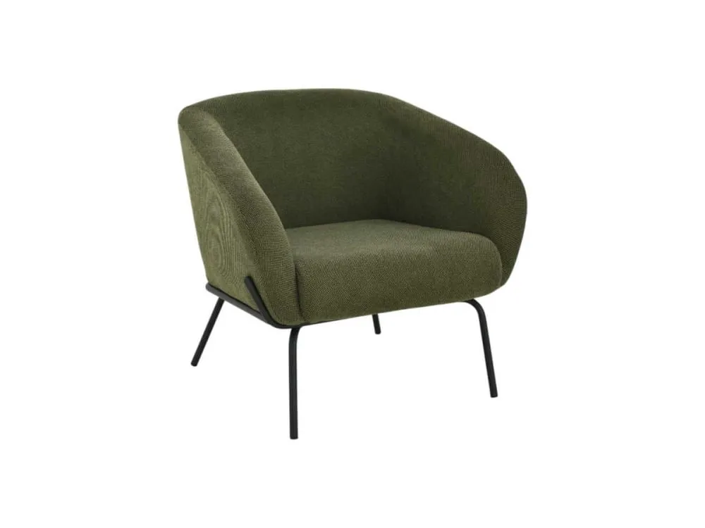 Illustration numéro 2 du produit Fauteuil en tissu vert et pieds en métal noir style contemporain