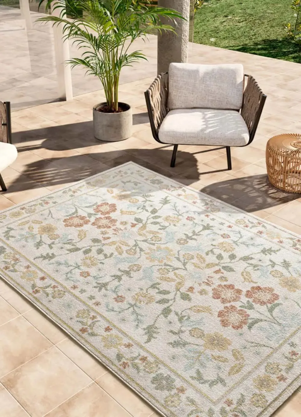 Illustration numéro 2 du produit Tapis extérieur motifs floraux beige/multicolore 80x150 cm