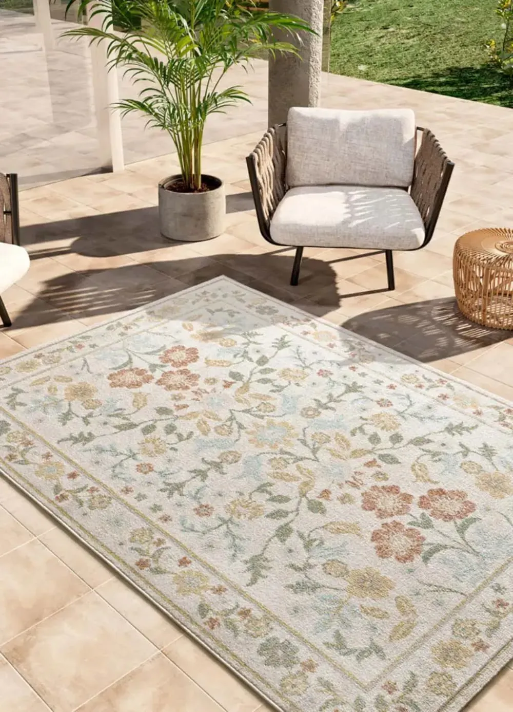 Illustration numéro 2 du produit Tapis extérieur motifs floraux beige/multicolore 160x230 cm