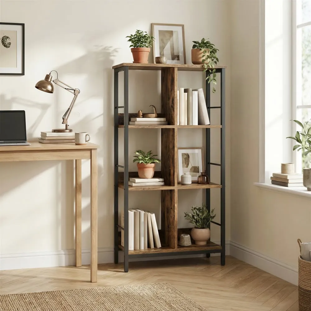 Illustration numéro 2 du produit Bibliothèque 6 cases 3 niveaux 30 x 60 x 114 cm marron et noir