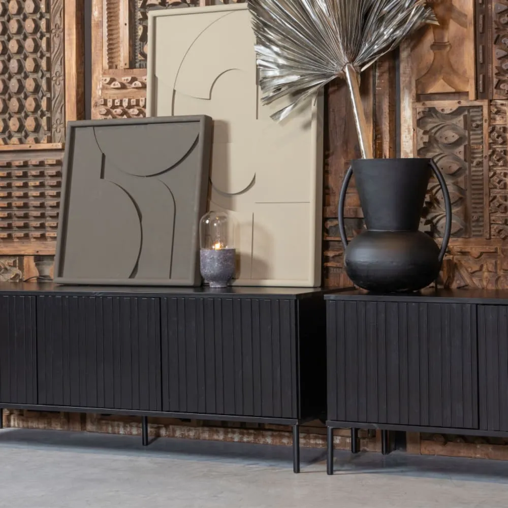 Illustration numéro 2 du produit Meuble TV en bois massif FSC noir 144x44x56cm