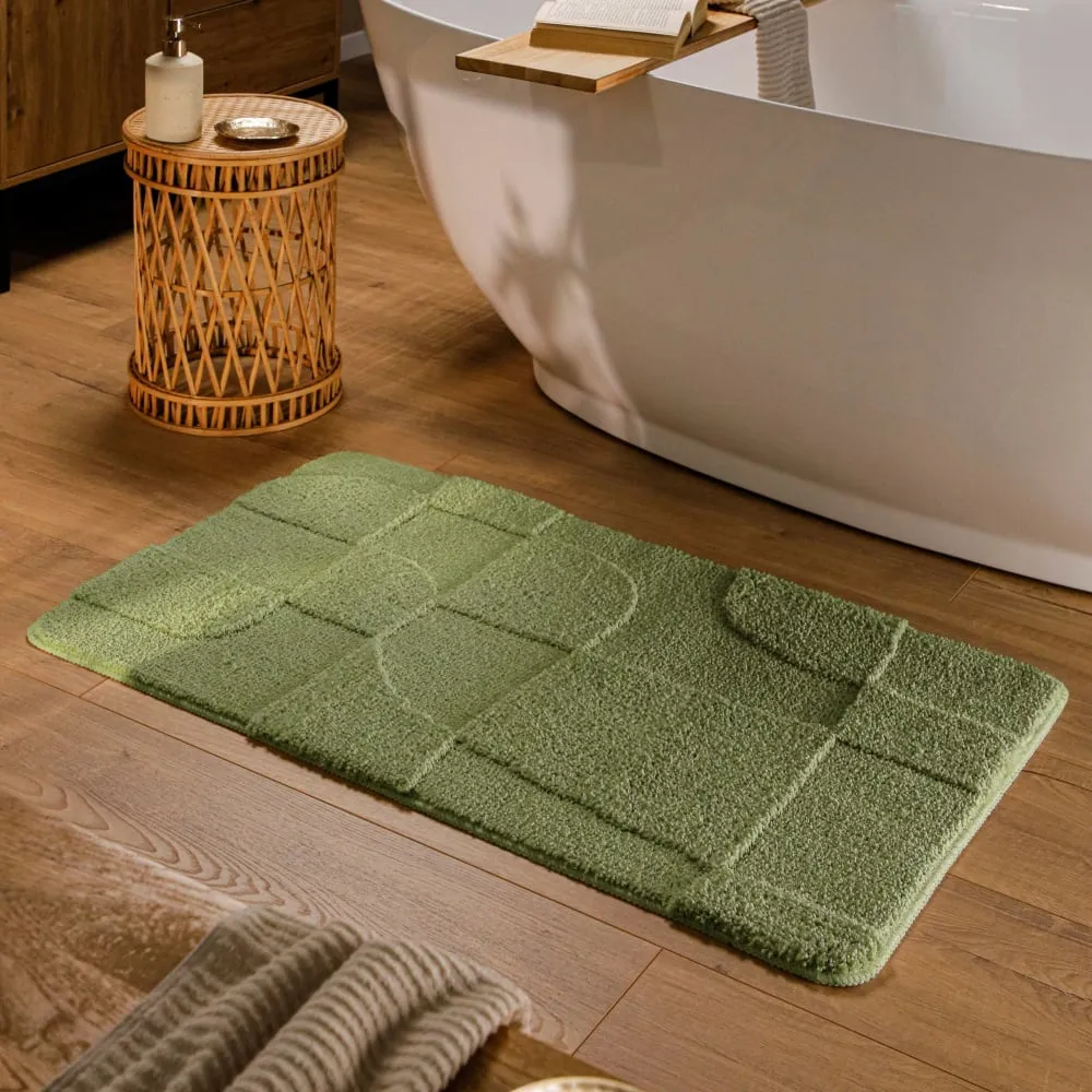 Illustration numéro 2 du produit Tapis de bain à relief vert olive 55x65