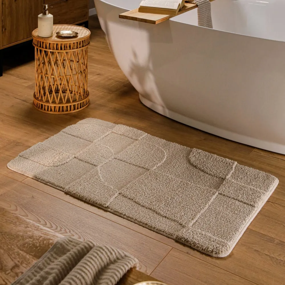 Illustration numéro 2 du produit Tapis de bain à relief beige sable 70x120