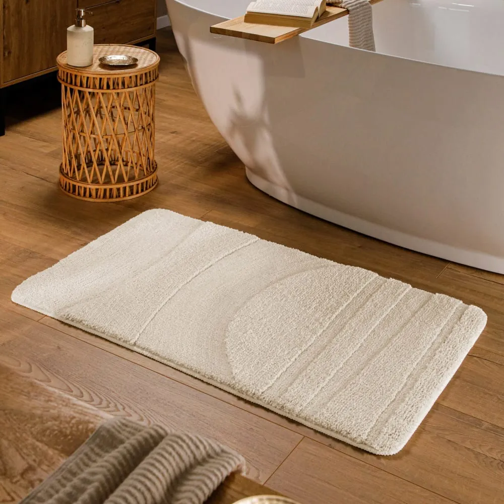 Illustration numéro 2 du produit Tapis de bain à relief blanc crème 55x65